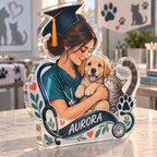 Artwork visualization: Veterinary technician — graduation career milestone, personalized AURORA, subject-shaped acrylic with printed optical 3D depth; not carved relief.