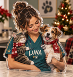 Artwork visualization: Veterinary technician — team belonging, personalized LUNA, subject-shaped acrylic with printed optical 3D depth; not carved relief.