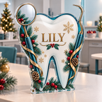 Artwork visualization: Dental hygienist — team belonging, personalized LILY, subject-shaped acrylic with printed optical 3D depth; not carved relief.