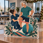 Artwork visualization: Physical therapist — team belonging, personalized MIA, subject-shaped acrylic with printed optical 3D depth; not carved relief.