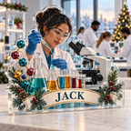 Artwork visualization: Laboratory scientist — team belonging, personalized JACK, subject-shaped acrylic with printed optical 3D depth; not carved relief.
