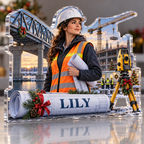 Artwork visualization: Civil engineer — team belonging, personalized LILY, subject-shaped acrylic with printed optical 3D depth; not carved relief.