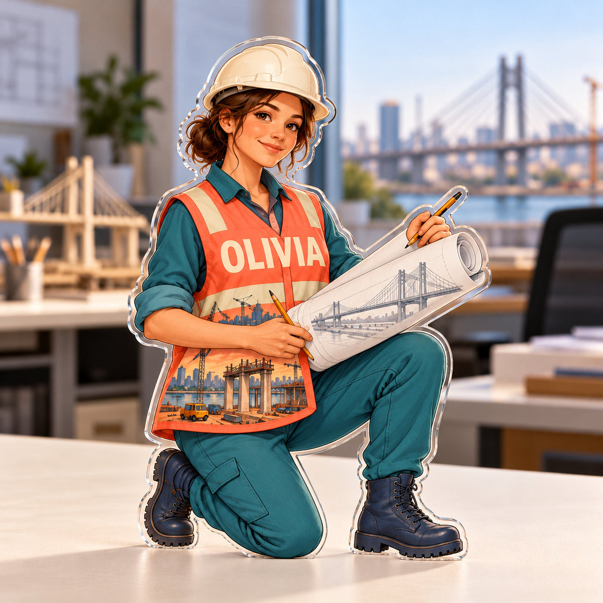 Personalized acrylic plaque with an example name set into the artwork, digital preview