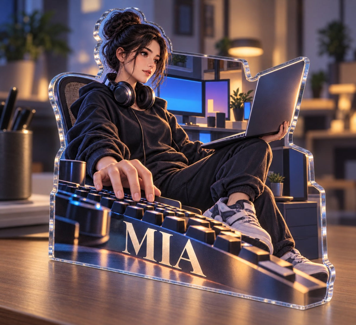 Personalized Software Developer Professional Desk Identity custom shape acrylic plaque with an example name set into the artwork, digital preview
