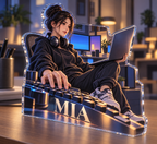 Artwork visualization: Software developer — professional desk identity, personalized MIA, subject-shaped acrylic with printed optical 3D depth; not carved relief.