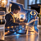 Artwork visualization: Software developer — graduation career milestone, personalized LUNA, subject-shaped acrylic with printed optical 3D depth; not carved relief.