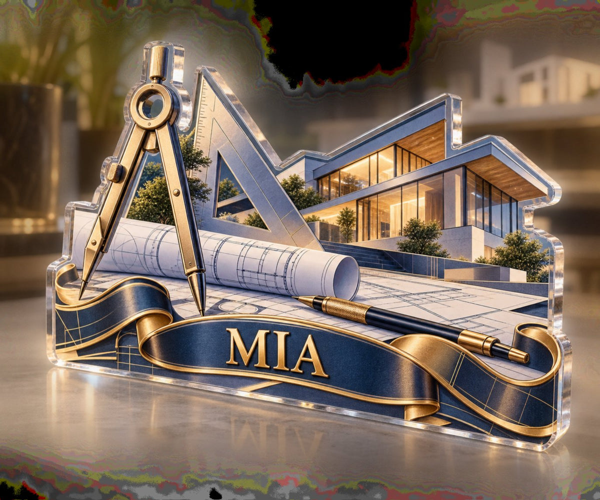 Personalized Architect Appreciation Gift custom shape acrylic plaque with an example name set into the artwork, digital preview