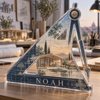 Artwork visualization: Architect — new job celebration, personalized NOAH, subject-shaped acrylic with printed optical 3D depth; not carved relief.