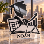 Artwork visualization: Accountant — graduation career milestone, personalized NOAH, subject-shaped acrylic with printed optical 3D depth; not carved relief.