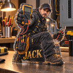 Artwork visualization: Electrician — professional desk identity, personalized JACK, subject-shaped acrylic with printed optical 3D depth; not carved relief.