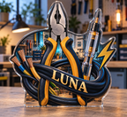 Artwork visualization: Electrician — home studio decoration, personalized LUNA, subject-shaped acrylic with printed optical 3D depth; not carved relief.