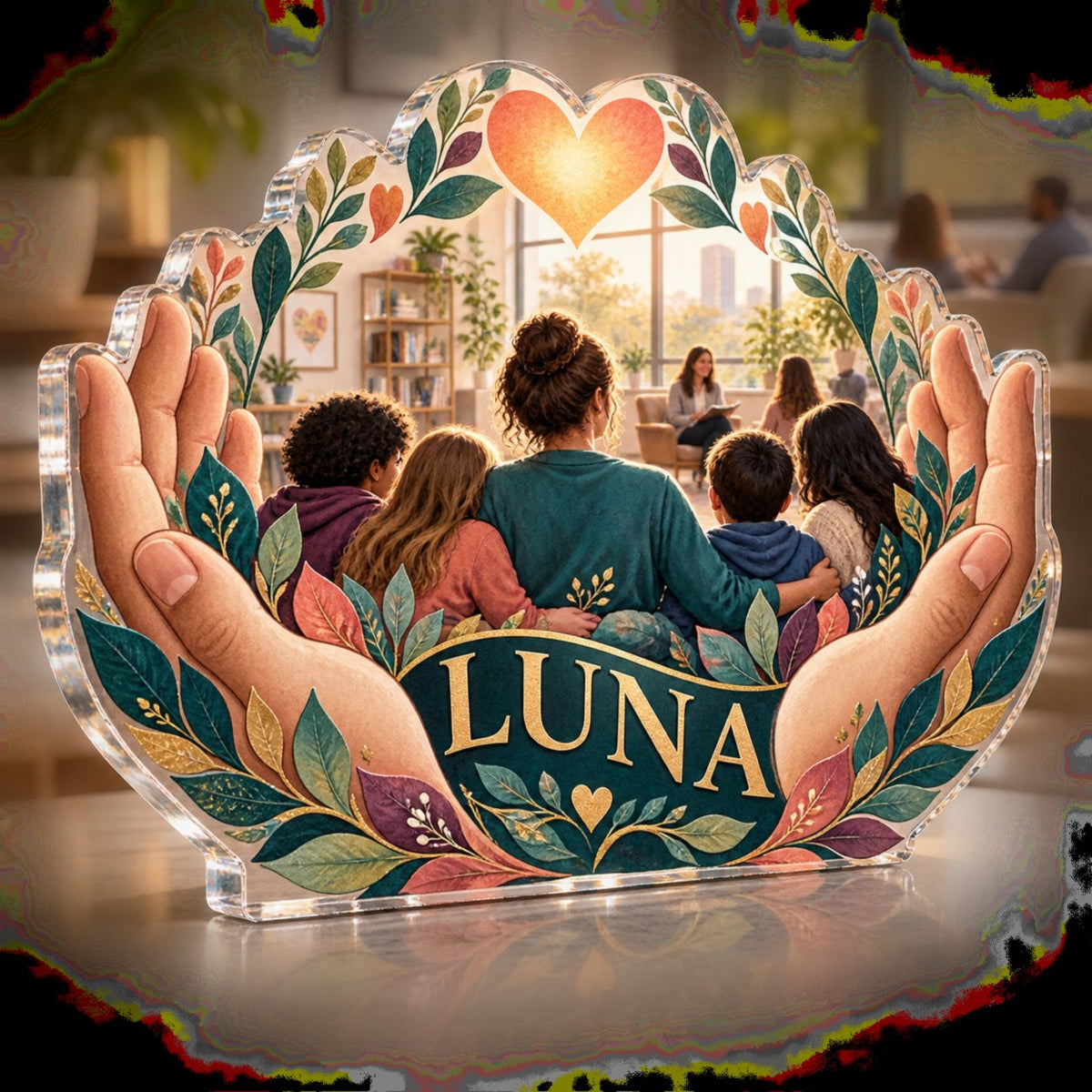 Personalized Social Worker Appreciation Gift custom shape acrylic plaque with an example name set into the artwork, digital preview