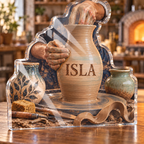 Artwork visualization: Pottery — mentor appreciation, personalized ISLA, subject-shaped acrylic with printed optical 3D depth; not carved relief.