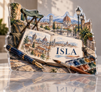 Artwork visualization: Urban sketching — retirement hobby gift, personalized ISLA, subject-shaped acrylic with printed optical 3D depth; not carved relief.
