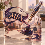 Artwork visualization: Calligraphy — beginner encouragement, personalized MIA, subject-shaped acrylic with printed optical 3D depth; not carved relief.