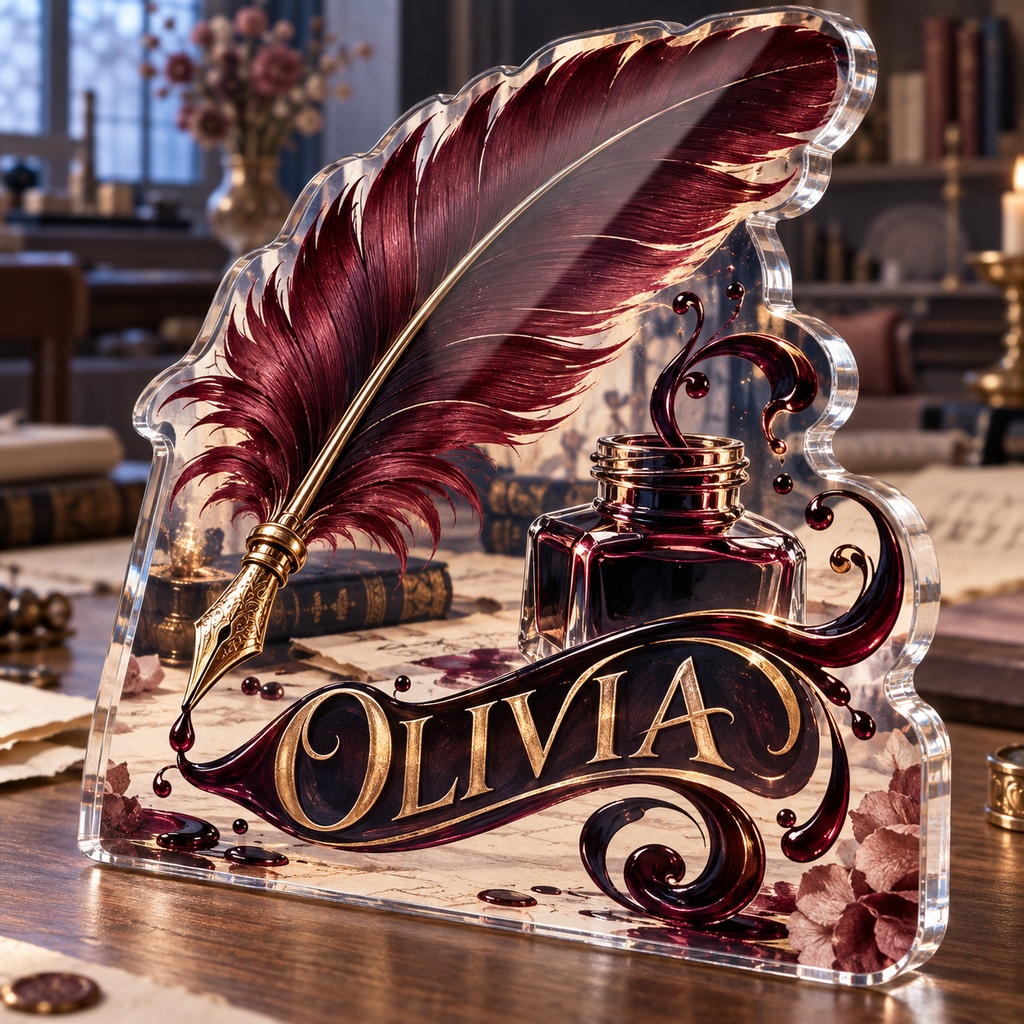 Personalized Calligraphy — Hobby Room Centerpiece acrylic plaque with an example name set into the artwork, digital preview