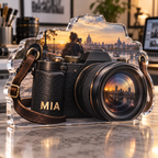 Artwork visualization: Photography — beginner encouragement, personalized MIA, subject-shaped acrylic with printed optical 3D depth; not carved relief.