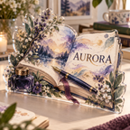Artwork visualization: Journaling — beginner encouragement, personalized AURORA, subject-shaped acrylic with printed optical 3D depth; not carved relief.