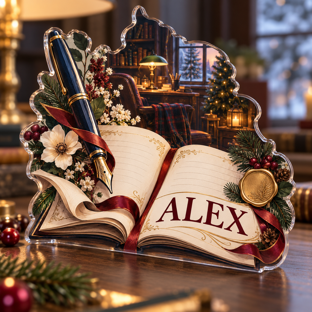 Artwork visualization: Journaling — mentor appreciation, personalized ALEX, subject-shaped acrylic with printed optical 3D depth; not carved relief.
