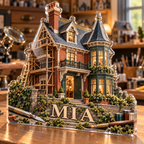 Artwork visualization: Miniature building — retirement hobby gift, personalized MIA, subject-shaped acrylic with printed optical 3D depth; not carved relief.