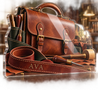 Artwork visualization: Leathercraft — creative desk setup, personalized AVA, subject-shaped acrylic with printed optical 3D depth; not carved relief.