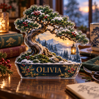 Artwork visualization: Bonsai — mentor appreciation, personalized OLIVIA, subject-shaped acrylic with printed optical 3D depth; not carved relief.