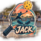 Artwork visualization: Pickleball humor — everyday sport identity, personalized JACK, subject-shaped acrylic with printed optical 3D depth; not carved relief.