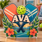 Artwork visualization: Pickleball humor — birthday fan gift, personalized AVA, subject-shaped acrylic with printed optical 3D depth; not carved relief.