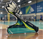 Artwork visualization: Badminton club — personal achievement keepsake, personalized SOPHIA, subject-shaped acrylic with printed optical 3D depth; not carved relief.