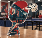 Artwork visualization: Table tennis — personal achievement keepsake, personalized NOAH, subject-shaped acrylic with printed optical 3D depth; not carved relief.