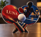 Artwork visualization: Table tennis — birthday fan gift, personalized LUNA, subject-shaped acrylic with printed optical 3D depth; not carved relief.