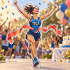 Artwork visualization: Marathon finisher — birthday fan gift, personalized ISLA, subject-shaped acrylic with printed optical 3D depth; not carved relief.