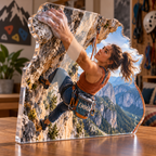 Artwork visualization: Rock climbing — home hobby room decor, personalized EMMA, subject-shaped acrylic with printed optical 3D depth; not carved relief.