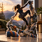 Artwork visualization: Rock climbing — weekend trip group, personalized EMMA, subject-shaped acrylic with printed optical 3D depth; not carved relief.