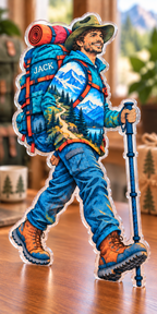 Personalized Backpacking Adventure — Birthday Fan Gift acrylic plaque with an example name set into the artwork, digital preview
