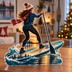 Artwork visualization: Paddleboarding lake — home hobby room decor, personalized LUNA, subject-shaped acrylic with printed optical 3D depth; not carved relief.