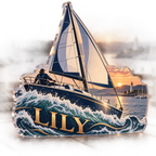 Artwork visualization: Sailing weekend — everyday sport identity, personalized LILY, subject-shaped acrylic with printed optical 3D depth; not carved relief.