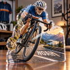 Artwork visualization: Road cycling — retirement adventure gift, personalized NOAH, subject-shaped acrylic with printed optical 3D depth; not carved relief.