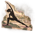 Artwork visualization: Yoga practice — everyday sport identity, personalized JACK, subject-shaped acrylic with printed optical 3D depth; not carved relief.