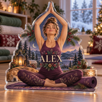 Artwork visualization: Yoga practice — home hobby room decor, personalized ALEX, subject-shaped acrylic with printed optical 3D depth; not carved relief.