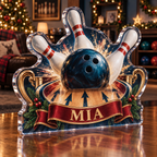 Artwork visualization: Bowling league — home hobby room decor, personalized MIA, subject-shaped acrylic with printed optical 3D depth; not carved relief.
