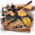 Artwork visualization: Recreational softball — everyday sport identity, personalized JACK, subject-shaped acrylic with printed optical 3D depth; not carved relief.