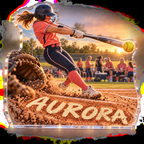 Artwork visualization: Recreational softball — club social gathering, personalized AURORA, subject-shaped acrylic with printed optical 3D depth; not carved relief.