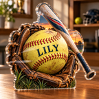 Artwork visualization: Recreational softball — retirement adventure gift, personalized LILY, subject-shaped acrylic with printed optical 3D depth; not carved relief.