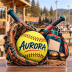 Artwork visualization: Recreational softball — weekend trip group, personalized AURORA, subject-shaped acrylic with printed optical 3D depth; not carved relief.