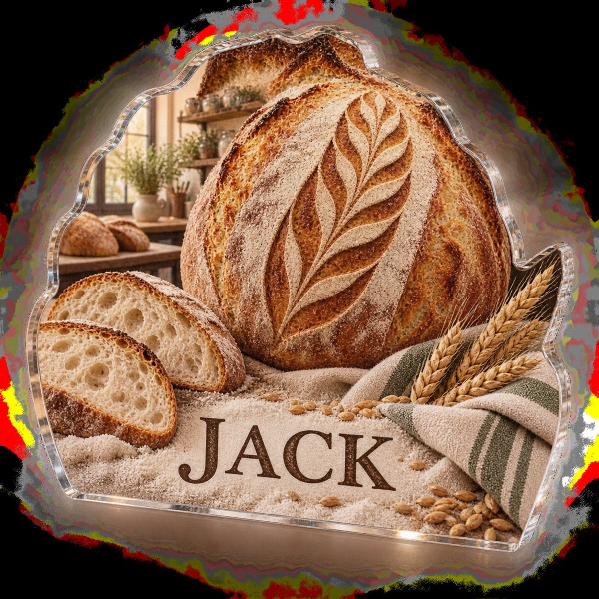 Personalized Sourdough Bread Kitchen Wall Collection custom shape acrylic plaque with an example name set into the artwork, digital preview