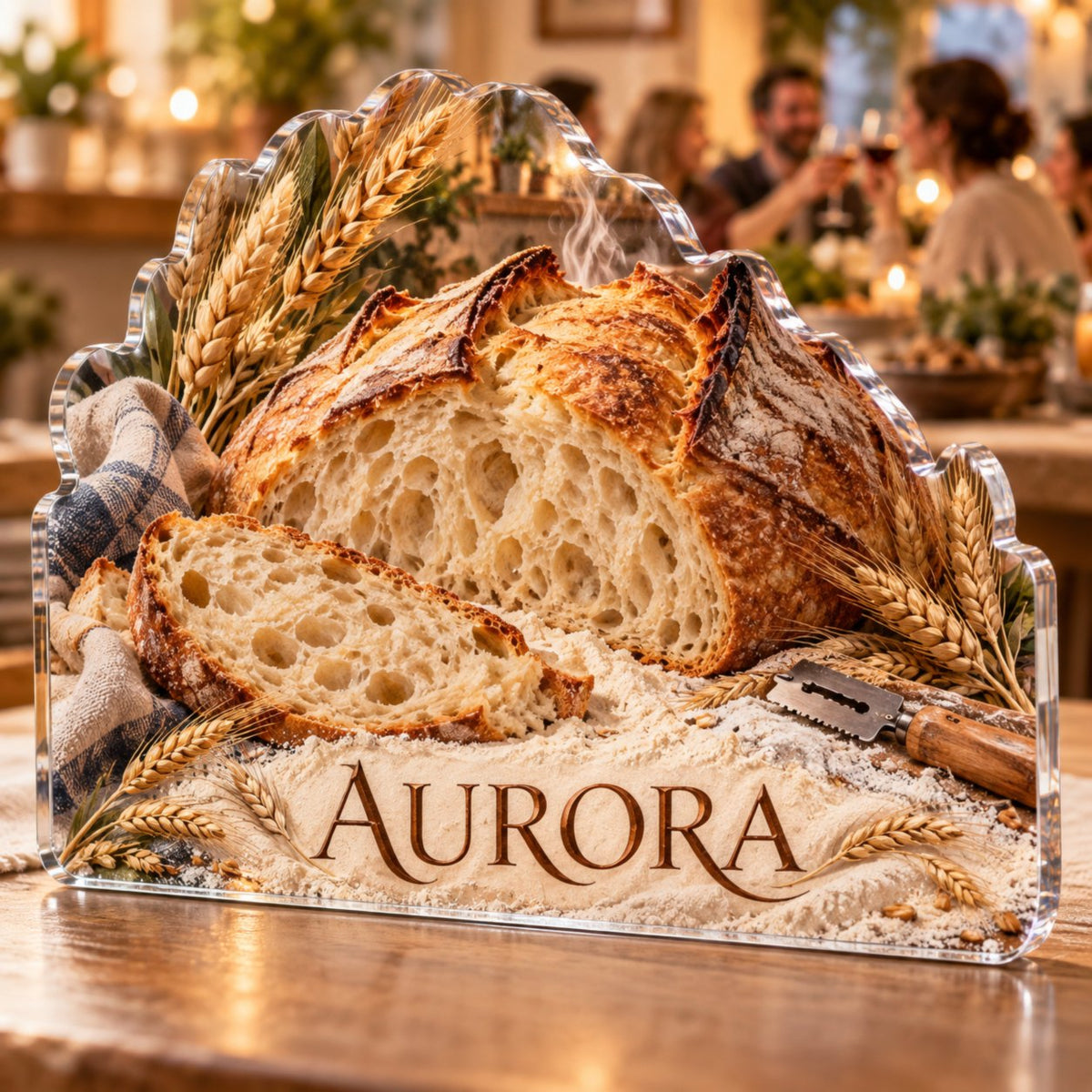 Personalized Sourdough Bread Host Thank You Gift custom shape acrylic plaque with an example name set into the artwork, digital preview