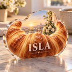 Artwork visualization: Croissant morning — housewarming kitchen gift, personalized ISLA, subject-shaped acrylic with printed optical 3D depth; not carved relief.