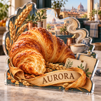 Artwork visualization: Croissant morning — recipe note collection, personalized AURORA, subject-shaped acrylic with printed optical 3D depth; not carved relief.