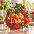 Artwork visualization: Tomato garden kitchen — housewarming kitchen gift, personalized LUNA, subject-shaped acrylic with printed optical 3D depth; not carved relief.